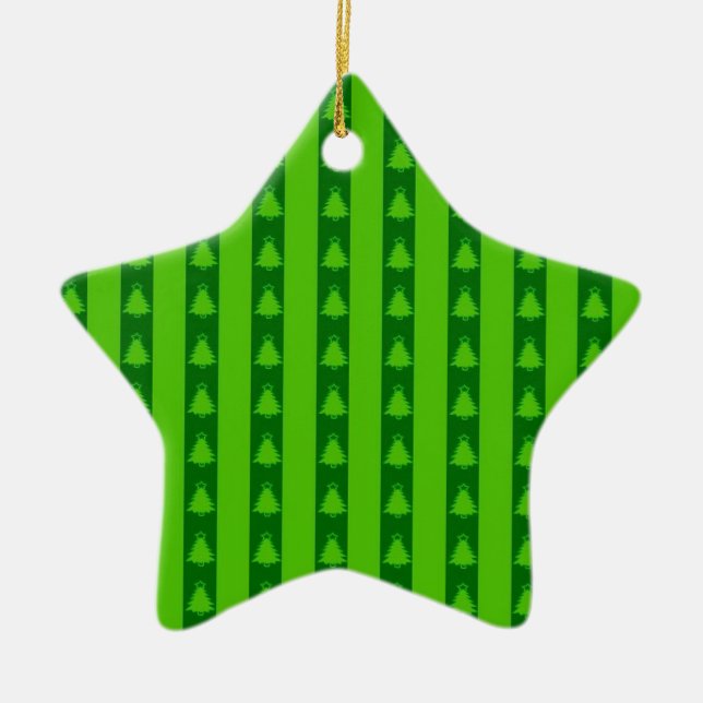 Green Striped Christmas Tree Pattern Ceramic Tree Decoration (Front)