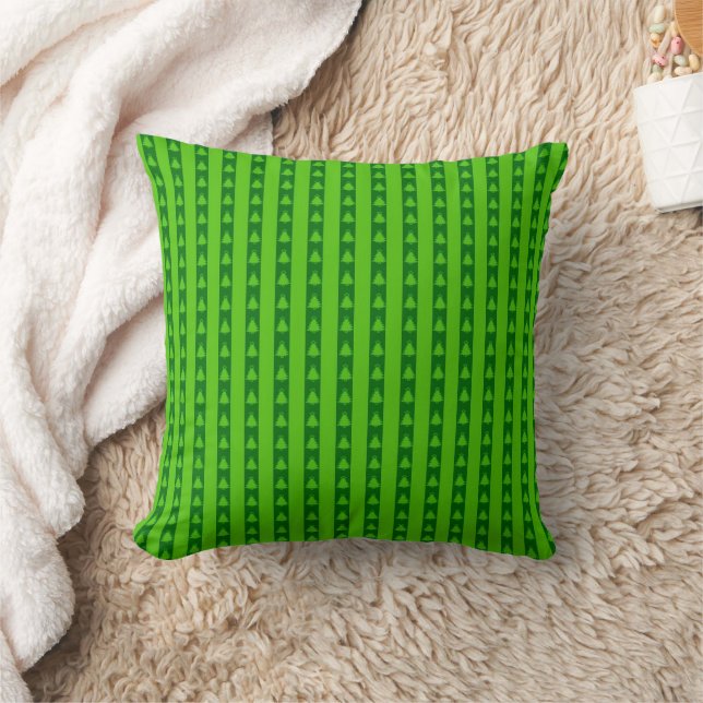 Green Striped Christmas Tree Pattern Cushion (Blanket)