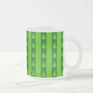 Green Striped Christmas Tree Pattern Frosted Glass Coffee Mug