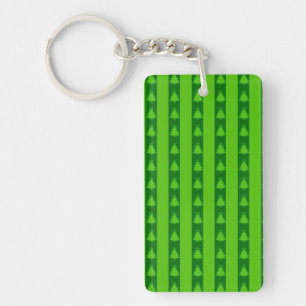 Green Striped Christmas Tree Pattern Key Ring