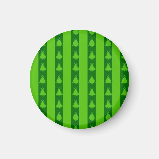 Green Striped Christmas Tree Pattern Magnet (Front)