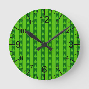 Green Striped Christmas Tree Pattern Round Clock