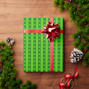 Green Striped Christmas Tree Pattern Wrapping Paper