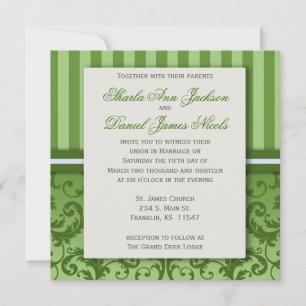 Green Striped Damask Wedding  Invitation