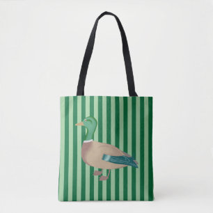 Green Striped Duck Tote Bag