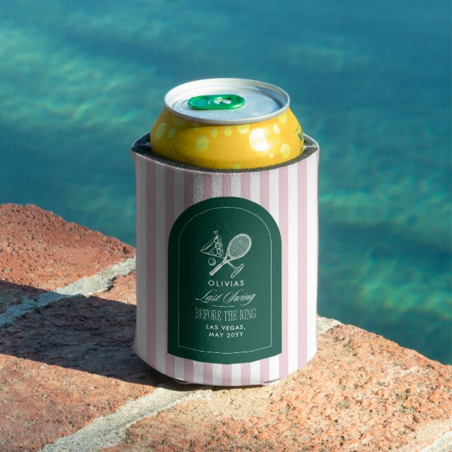 Green striped elegant tennis-themed bachelorette can cooler (In Situ Pool)