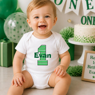 Green Striped First Birthday Boy  Toddler T-Shirt