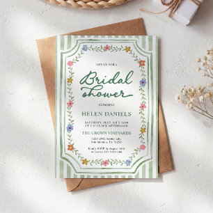 Green Striped Floral Bridal Shower Invitation