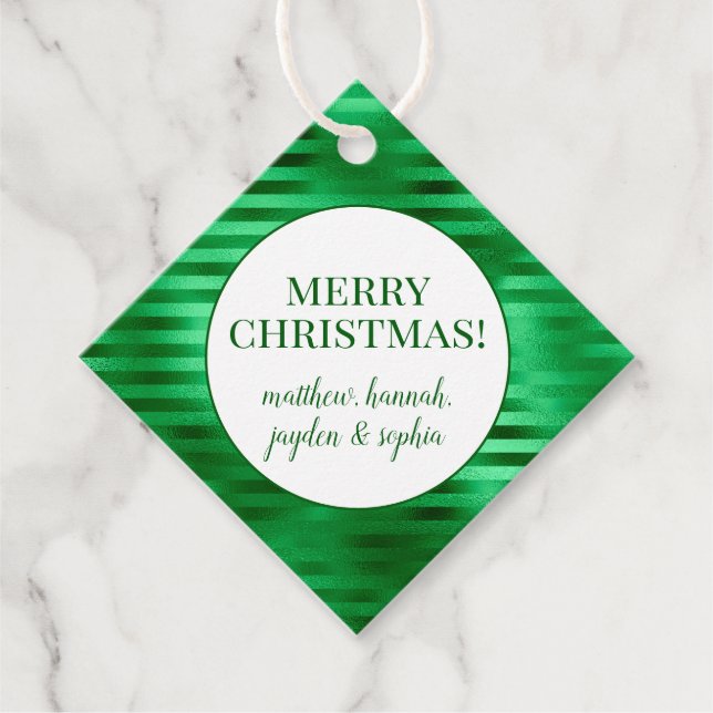 Green Striped Foil Personalised Favour Tags (Front)