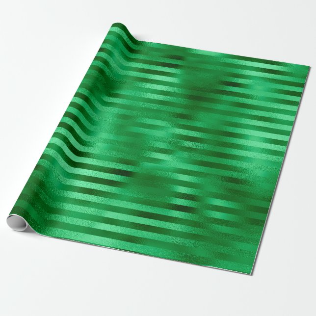 Green Striped Foil Wrapping Paper (Unrolled)