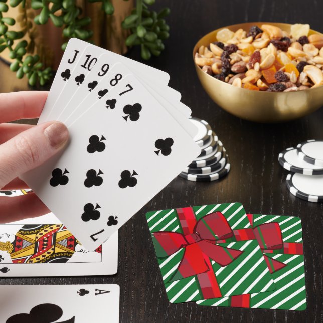 Green striped gift wrap theme playing cards (In Situ)