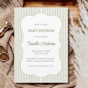 Green Striped Gingham Baby Shower Baby Brunch Invitation