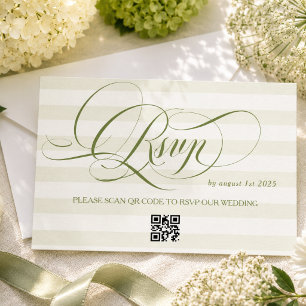 Green Striped Luxury Calligraphy Wedding RSVP Card