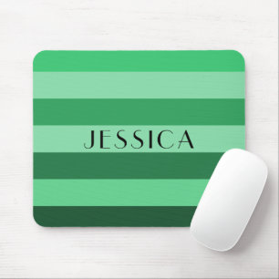 Green Striped Monochrome Pattern Name Print Mouse Mat
