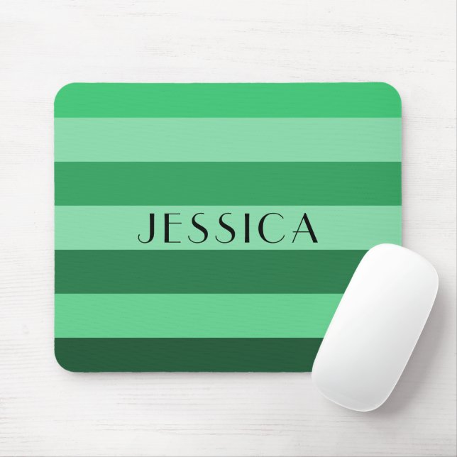 Green Striped Monochrome Pattern Name Print Mouse Mat (With Mouse)