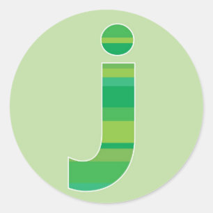 Green Striped Monogram - Letter J Classic Round Sticker