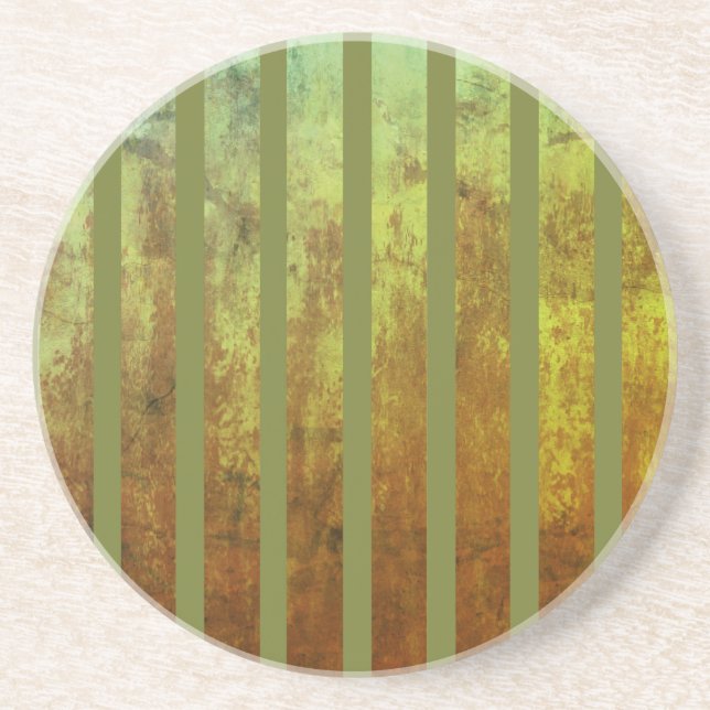 Green Striped Ombre Rust Pattern Coaster (Front)