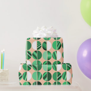 Green Striped Oval Halves Wrapping Paper