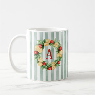 Green Striped Pasta Wreath Initial Mug