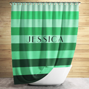 Green Striped Pattern Personalized Name Shower Curtain
