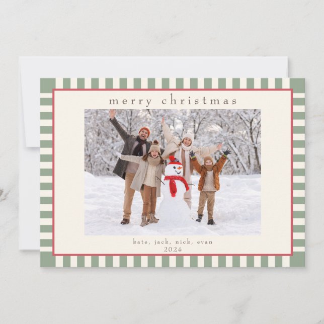 Green Striped Photo Card for Christmas (Front)