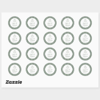 Green Striped Preppy Cabana Wedding Round Stickers