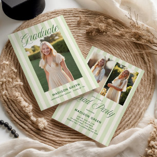 Green Striped Preppy Graduation Invitation