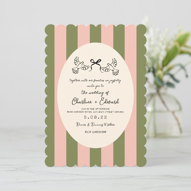 Green Striped Star Wedding  Invitation (Creator Uploaded)