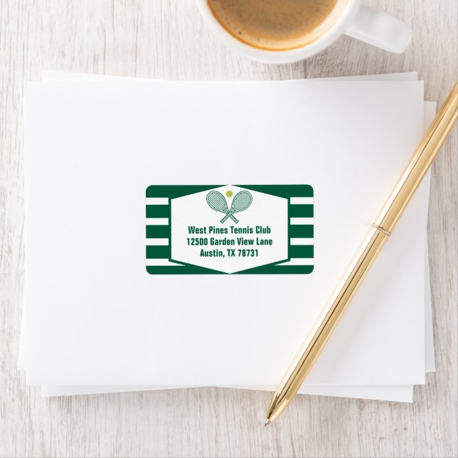 Green Striped Tennis Country Club Return Address Label (Insitu)