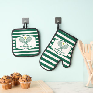 Green Striped Tennis Custom Country Club Oven Mitt & Pot Holder Set