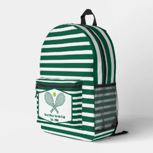 Green Striped Tennis Player Personalised Printed Backpack