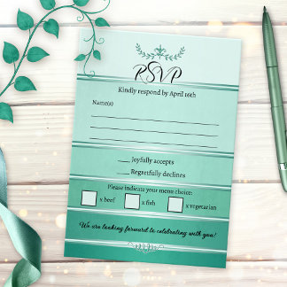 Green Striped Tone on Tone Wedding RSVP Card