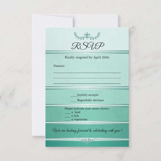 Green Striped Tone on Tone Wedding RSVP Card (Front)