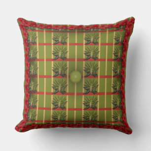 Green Striped, Tufted Fabric Throw Pillow