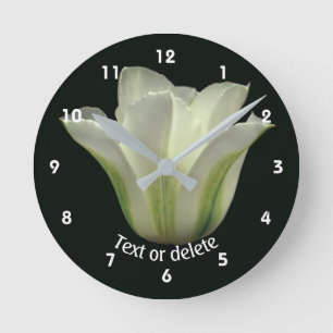 Green Striped Tulip Flower Personalised Round Clock