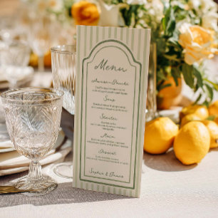 Green Striped Wedding Flat Menu