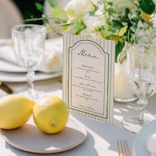 Green Striped Wedding Flat Menu