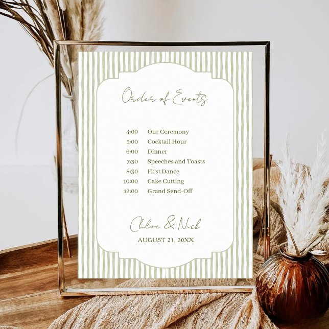 Green Striped Wedding Schedule Order of Events Poster (Creator Uploaded)