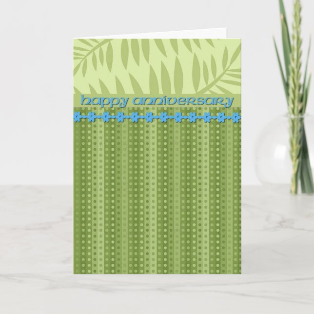Green Stripes and Foliage Anniversary Card (Front)