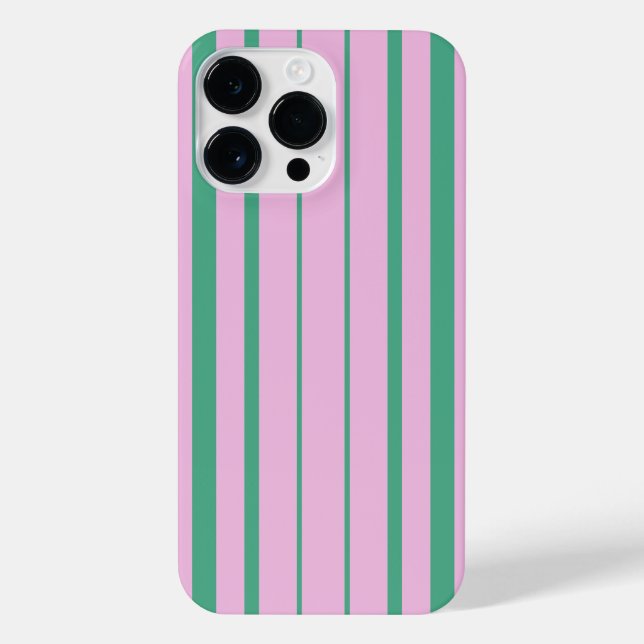 Green Stripes and Soft Pink iPhone 14 Pro Max Case (Back)