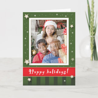 Green stripes and stars holiday card