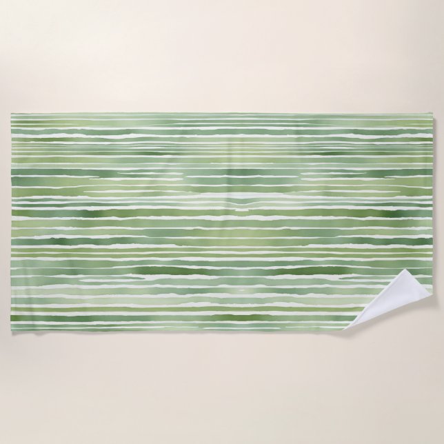 Green Stripes  Beach Towel (Front)