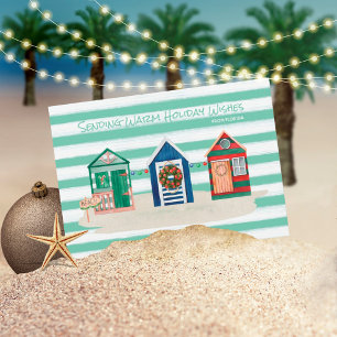 Green Stripes Beach Warm Wishes Beach Huts Holiday Card