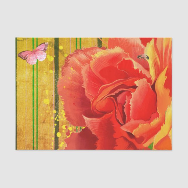 GREEN STRIPES BEE Tissue Paper WITH POPPY (Front)