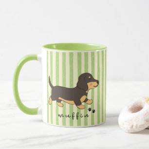 Green Stripes Black Tan Dachshund Name  Mug