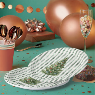 Green Stripes Christmas Tree Paper Plate