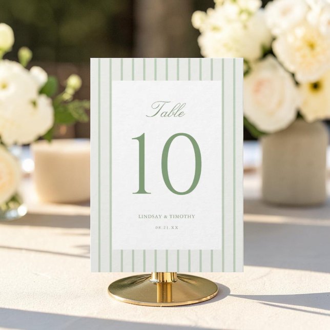 Green Stripes Classic Wedding Table Numbers (Creator Uploaded)
