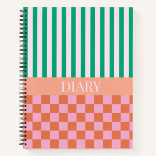 Green Stripes Colorful Checks Diary Notebook