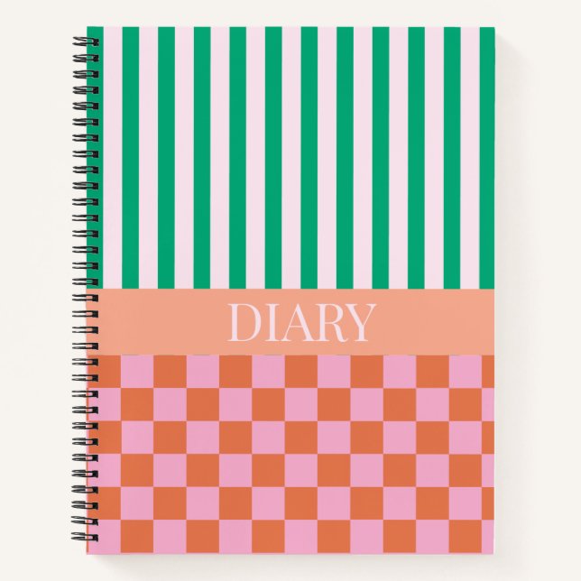 Green Stripes Colourful Checks Diary Notebook (Front)