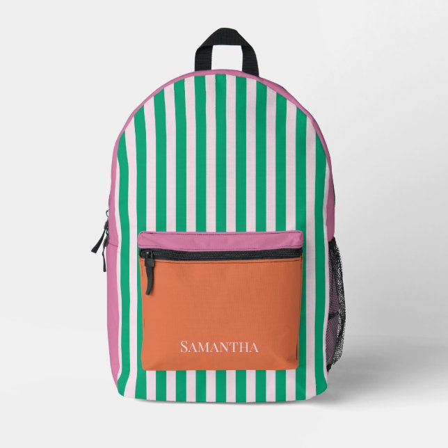 Green Stripes Colourful Diary Journal Notebook Printed Backpack (Front)